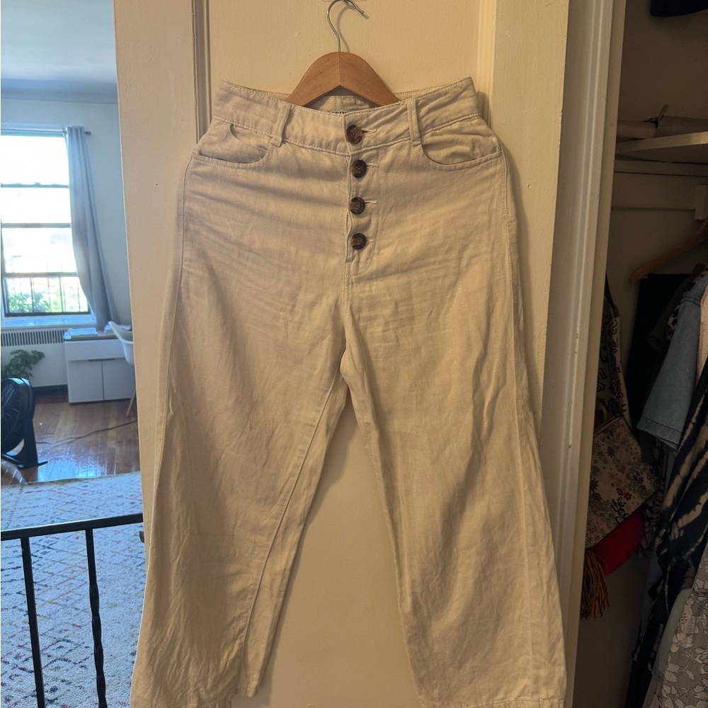 Zara Beige Button-Fly Trousers